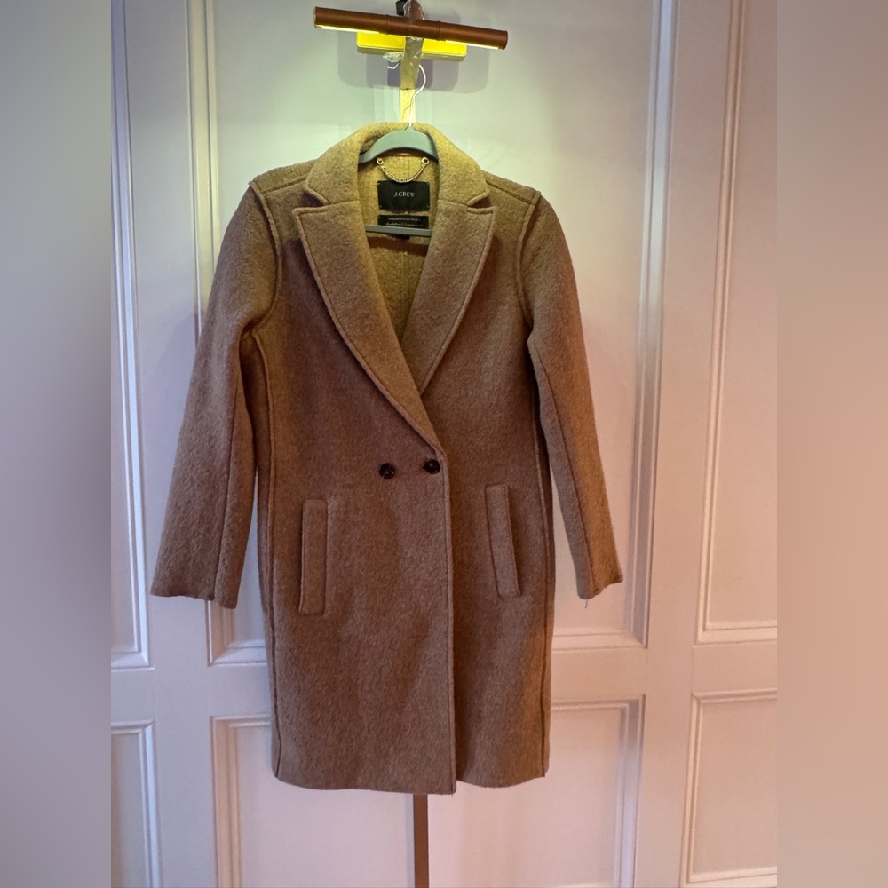 J.Crew Daphne Italian Boiled Wool Topcoat Women’s 2 Tan Camel double breast Coat